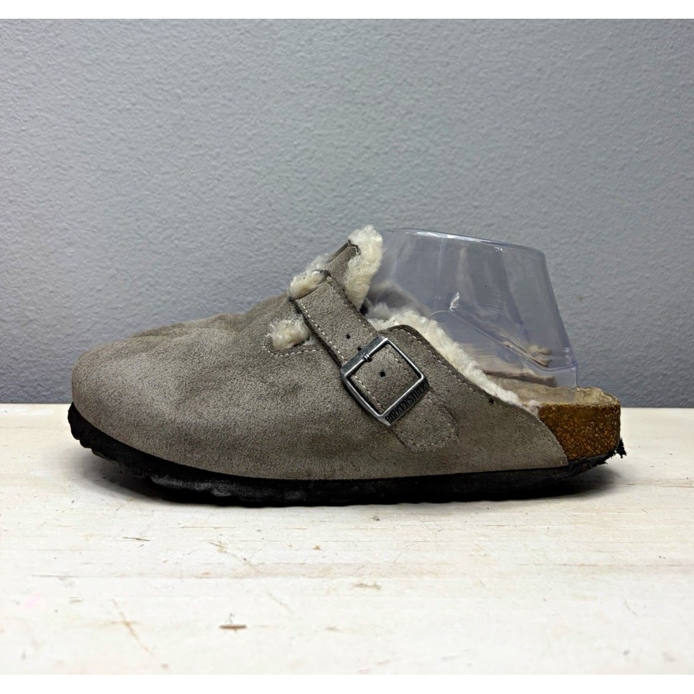 Birkenstock Gray Suede Shearling Boston Clogs Size 39